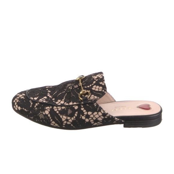Gucci Black Lace Princetown Mules Loafers Buckle Sandals shoes Size 37 / 6.5US - Picture 4 of 9